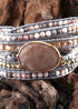 Boho Bracelet, RH 5 Layers Leather Wrap Bracelet, Natural Stones, Rose Quarts Silver